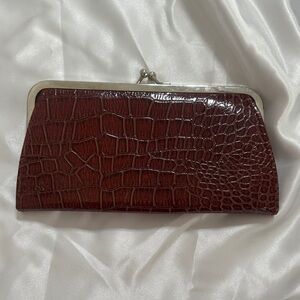 Elegant Brown faux Crocodile-Embossed Clutch
